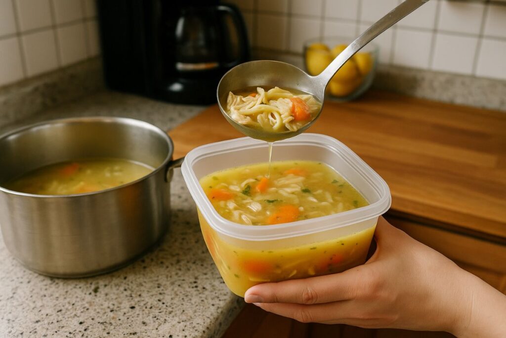 Hühnersuppe mit Nudeln einfrieren