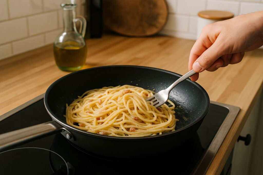 Spaghetti Carbonara richtig aufwärmen